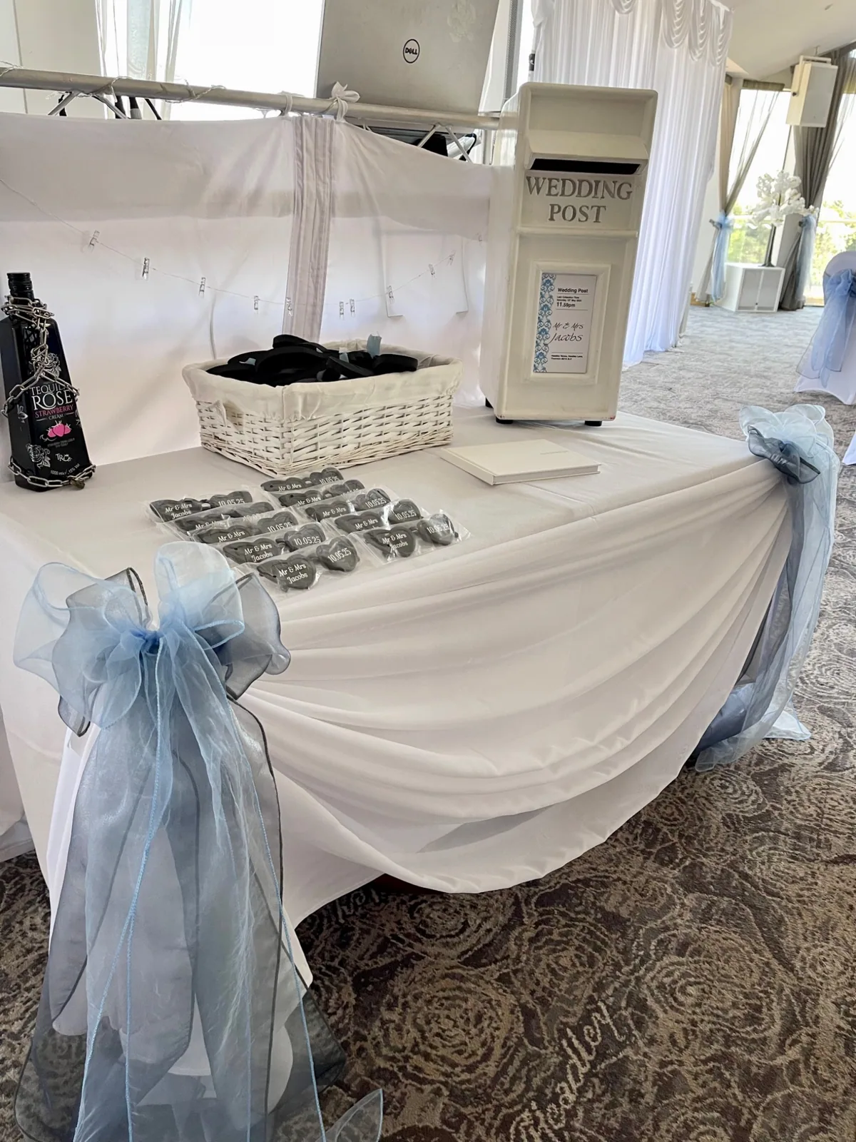 Blue chair sash wedding ceremony